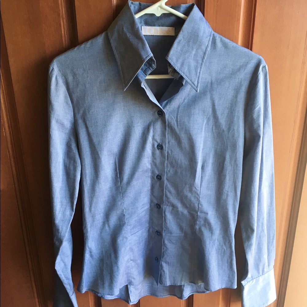 Chloe Fitted Blue Button Down Cuffed Sleeves XS 36